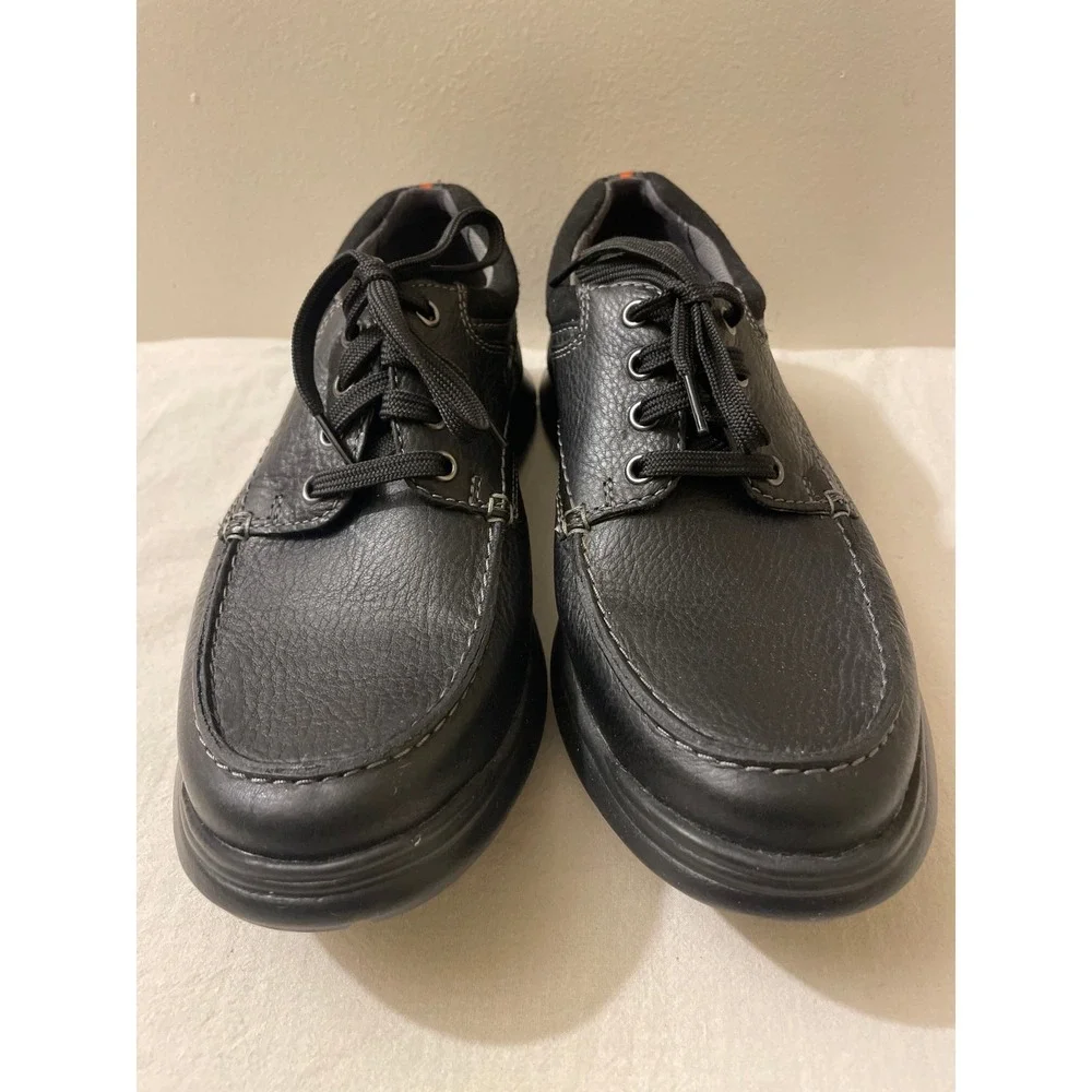Clarks Mens Size 9 Wide Cotrell Edge Black Oily Leather Oxford Bicycle Toe Dress